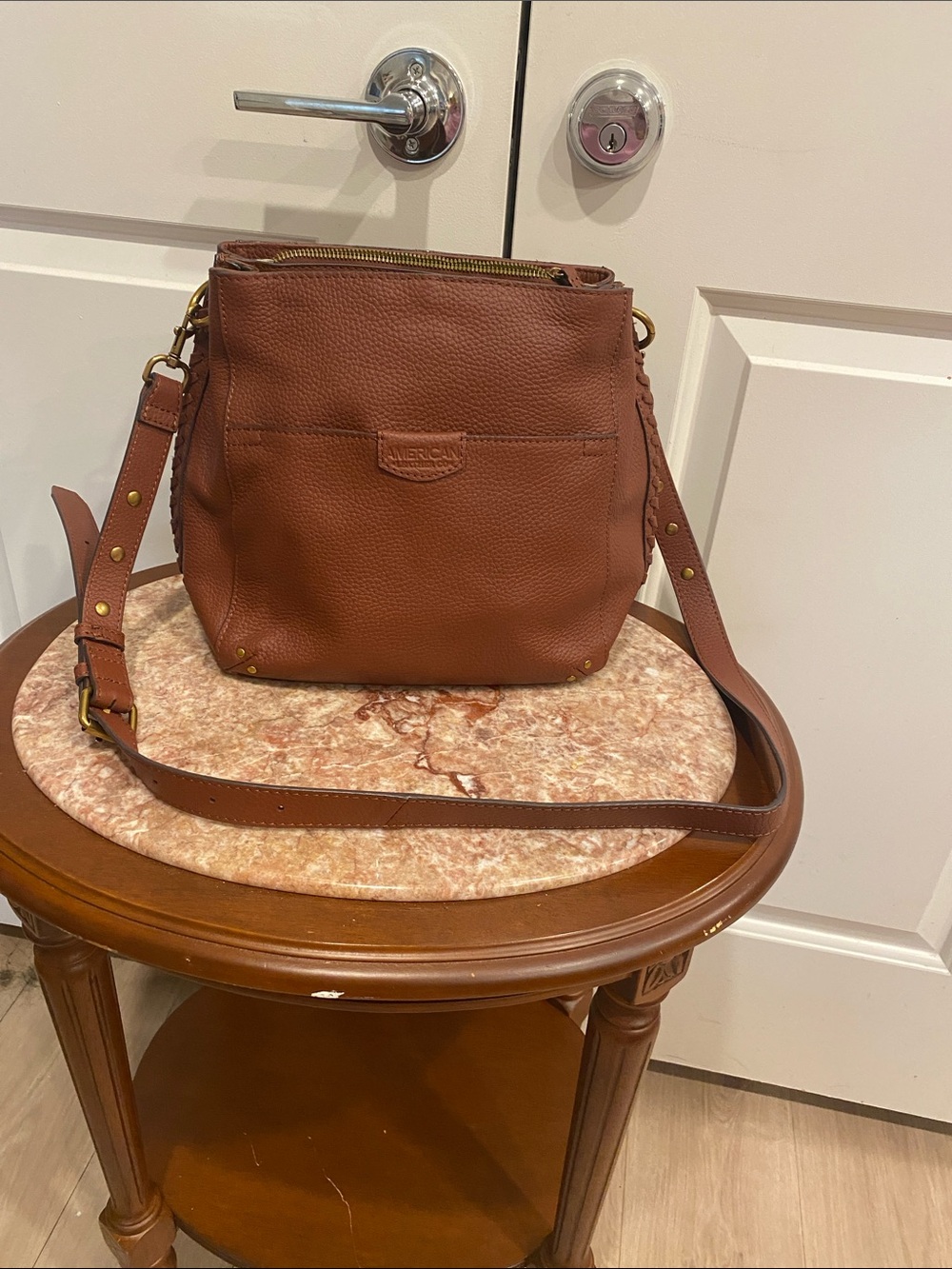 AmeriCan Leather Tan Pebble Crossbody Bag